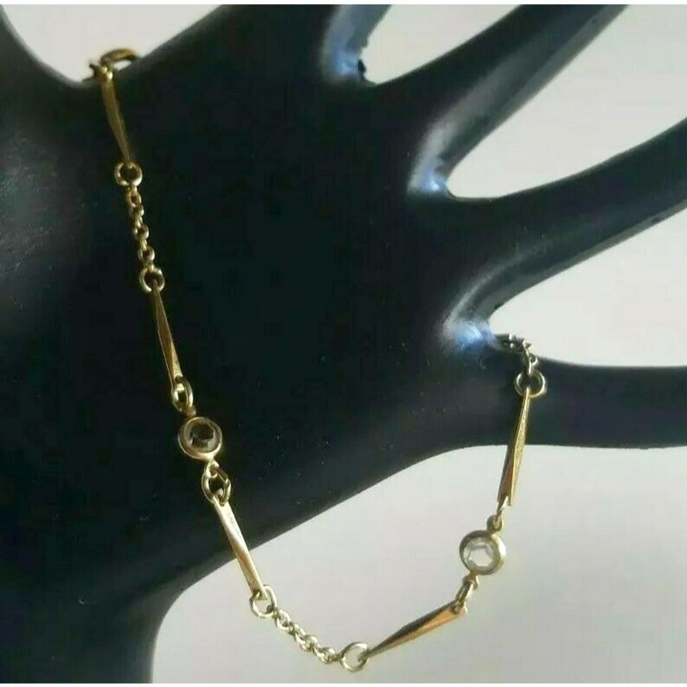 Vintage AVON Link Gold Tone Chain Bracelet 7.5" w/rhinestones
